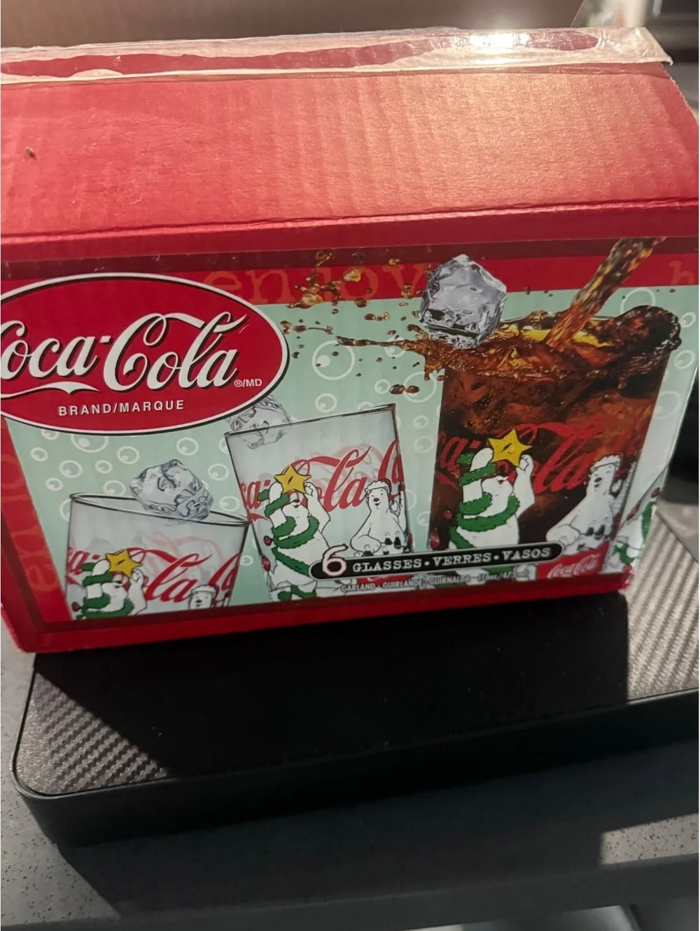 5 Coca-Cola Vintage Holiday Polar Bear Glasses Set of 6 with Original Box